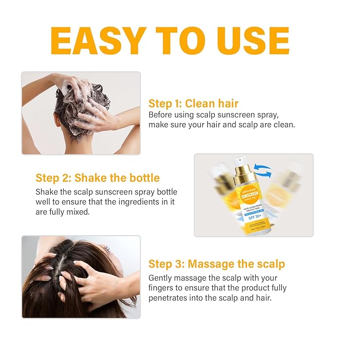 Scalp Sunscreen Spray, Hair Sunscreen Spray SPF 30 for Color Fade & Dryness, Prevent Harmful UV Rays, Scalp Not Greasy & More Comfortable, 120ML