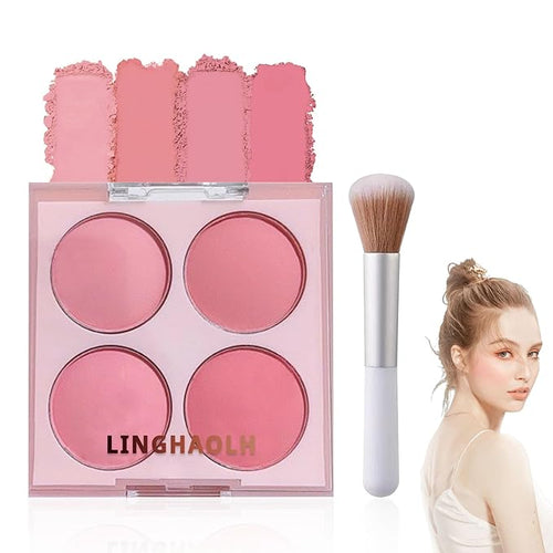 4 Colors Blush Palette for Cheeks,Face Matte Contour Brush 01
