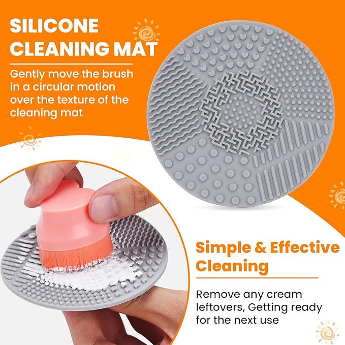 Sunscreen Applicator for Kids, Travel Size and Portable Sunblock Buddy Brush Set, Buddies Sunscreen Applicator with Cleaning Mat, Buddy Brush Set Sun Lotion Applicator Sun Cream Brush Pink (2 Pack)