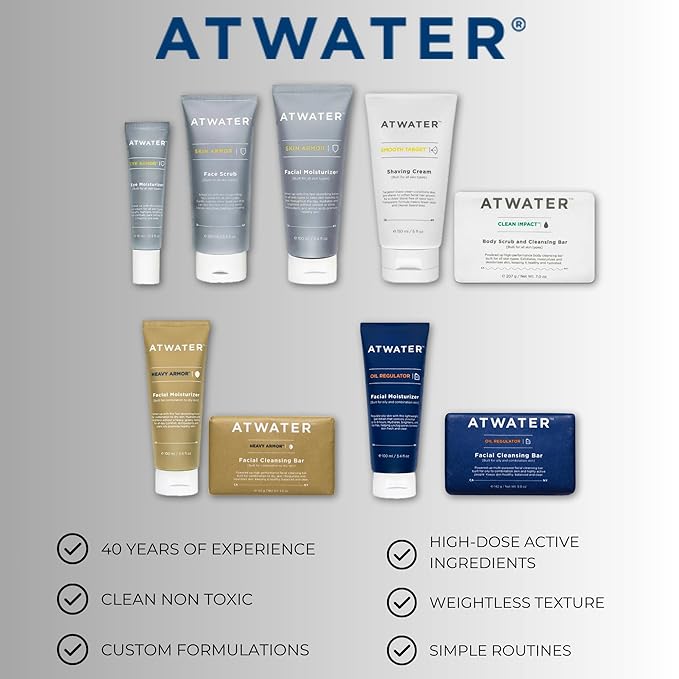 ATWATER Mens Face Moisturizer with Oil Control Complex, Unscented Lightweight Formula - Mens Face Lotion for Oily Skin that Hydrates and Controls Shine - 3.4 oz