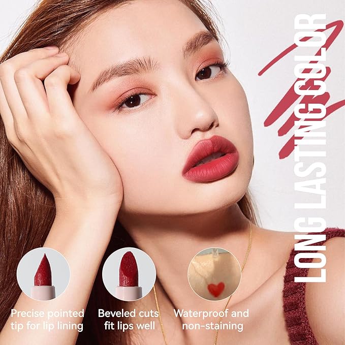 Red Lip Marker Lip Stain Long Lasting Waterproof Lip Liner Pencil, Hydrating, Transfer-proof Highly Pigmented Color Matte Lipstick Precise Liquid Lip Liner, Lightweight Matte Finish (04# RED)