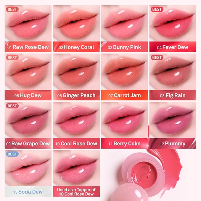 HINCE Raw Glow Dewy Ball - Tinted Lip Balm, Jelly Gloss Glow, Shine and Hydration, Lip & Blush Multiuse, Vegan, 0.12 oz. (13 colors) (BERRY COKE)