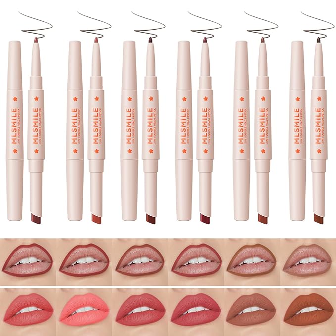 Nude MatteLip Liner And Lipstick Set, Double-end Matte Velvet Creamy Lip Liner Smudge-Proof Waterproof High Pigmented Nude Lip Liner Pencil Smooth Long Wear Lip Liner For Women Makeup(#05)