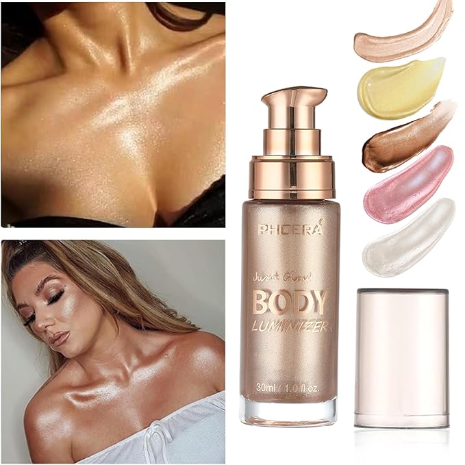 Body Shimmer Oil, Waterproof Long Lasting Moisturizing Bronze Gold #01) 1oz