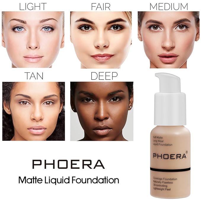 PHOERA Foundation Full Coverage,3Pcs Lip Liner and Lipstick Porcelain+Lip SetA)