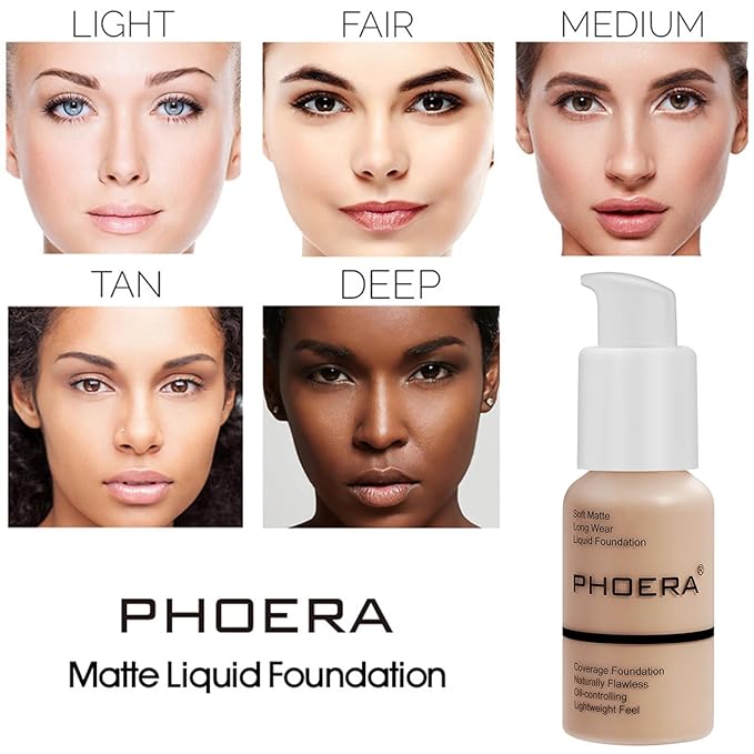 PHOERA Foundation Full Coverage,3Pcs Lip Liner and Lipstick Sand+Lip SetA)
