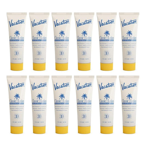 Vacation Mini Classic Lotion SPF 30, Water Resistant, Broad Spectrum Bulk Sunscreen, Travel Size, Bachelorette Party Favors, Beach Essential, 1 fl. oz. (Pack of 12)