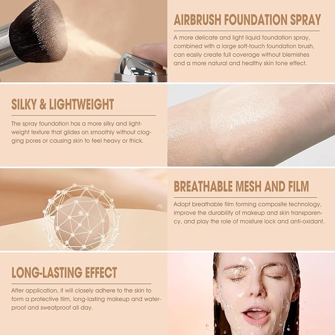AirBrush Foundation Spray, Silky Mist Foundation Spray Makeup #A01 Ivory