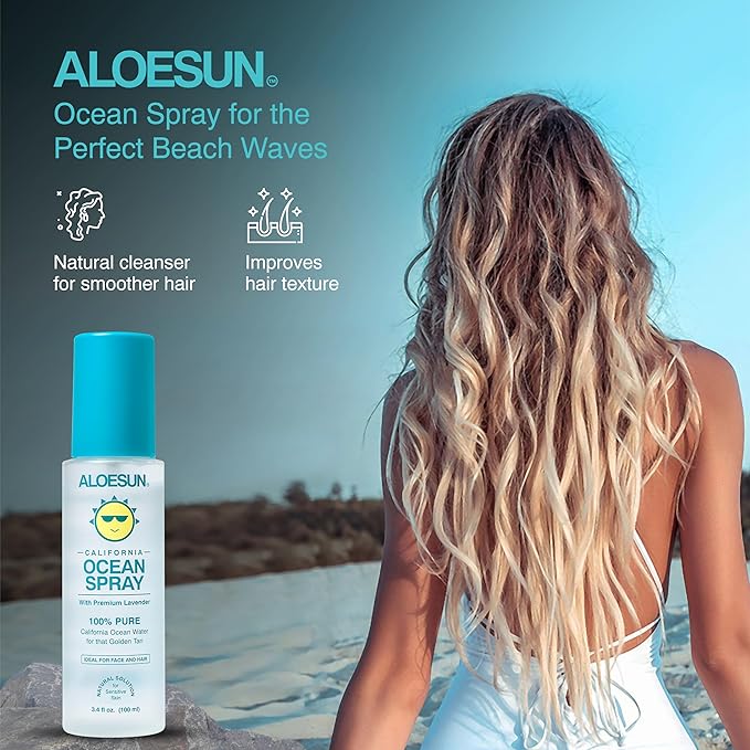 Ocean Spray | Pure California Sea Salt Water Face Mist Infused with Organic Lavender Essential Oil for Tanning | Hair and Scalp Exfoliating Solution | Acne Treatment | Travel Size 3.4 Fl Oz