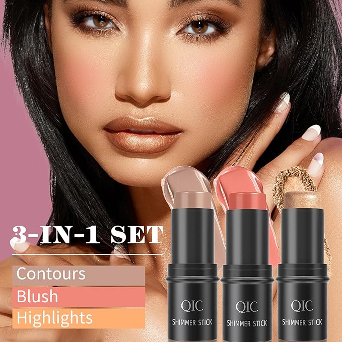 3 Pcs Contour Highlighter Stick Cream Blush for Set(Send brushes)
