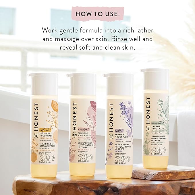 The Honest Company 2-in-1 Cleansing Shampoo + Body Wash | Gentle for Baby | Naturally Derived, Tear-free, Hypoallergenic | Lavender Calm, 18 fl oz