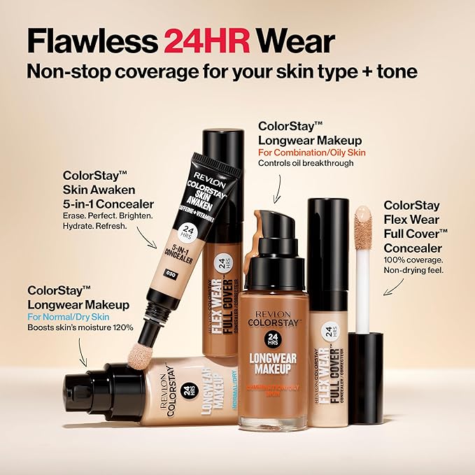 Revlon Liquid Foundation, ColorStay Face Makeup for Combination Maple (390), 1.0 oz