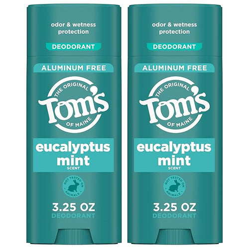 Tom's of Maine Eucalyptus Mint Aluminum Free Natural Deodorant For Women & Men | Goes on Clear | Odor & Wetness Protection | Naturally Derived and Moisture-Locking Ingredients | 3.25 oz (2 Pack)
