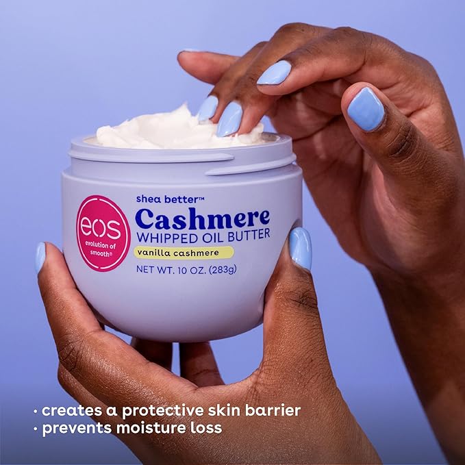 eos Cashmere Whipped Oil Body Butter, Vanilla Cashmere, 72 Hour Weightless Moisture For Dry Skin, Rich Formula and Deep Hydration, 10 oz