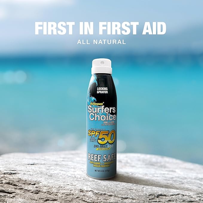 H2Ocean Surfers Choice SPF 50 Spray - Quick-Drying Sunscreen Spray for Tattoo Aftercare & UV Protection - Reef-Safe Sun Protection for All Ages - 6 oz