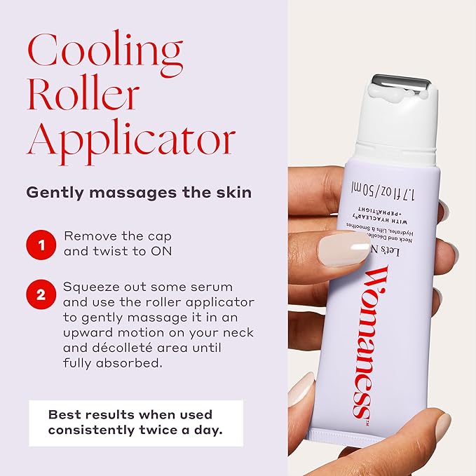 Womaness Let's Neck Firming Serum - Roll On Neck Creams for Tightening and Firming - Daily Crepey Skin Treatment to Smooth Neck Wrinkles & Sagging Skin - Hydrate, Tighten and Lift (50ml)