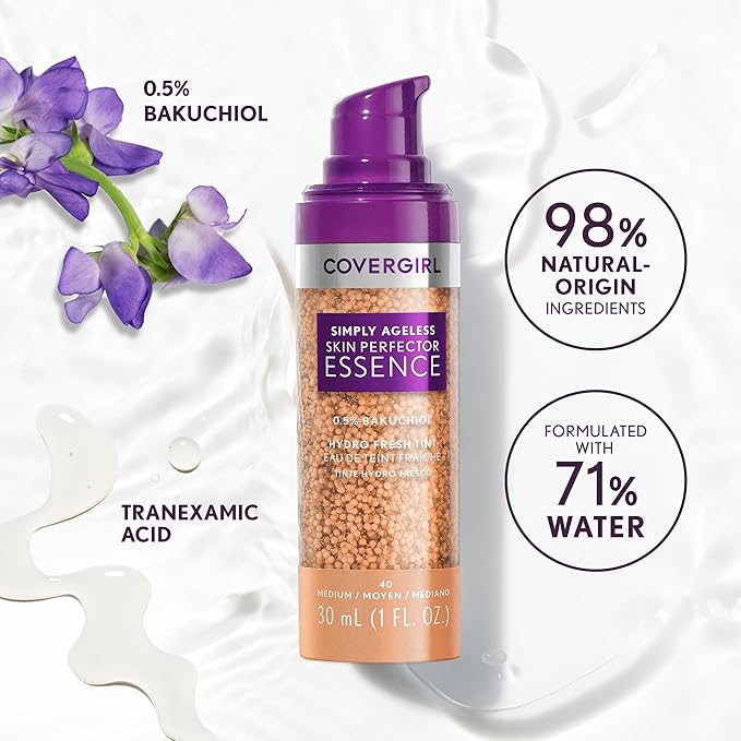 Covergirl Simply Ageless Skin Perfector Essence Foundation, 70 Vegan Formula, 1.0oz