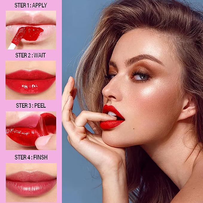 Wonder Blading Lip Stain Peel Off Masque, 6 Colors Tattoo Peel Off Mask, Matte Finish Peel Off Lip Stain, Waterproof & Transfer Proof Nude Lip Tint, Lip Tatoo Peel Lip Tint, 01# Orange Red
