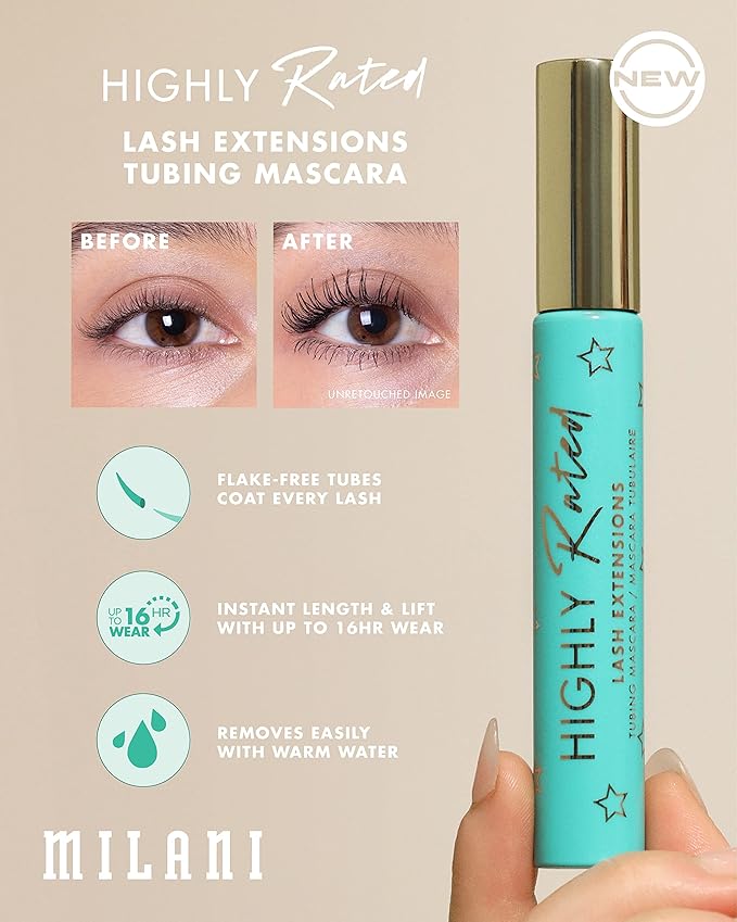 Milani Tubing Mascara, Highly Rated Lash Extensions Tubing Mascara Black for Added Length and Lift, Shea Butter to Nourish and Condition Lashes, Viral Tik Tok Products
