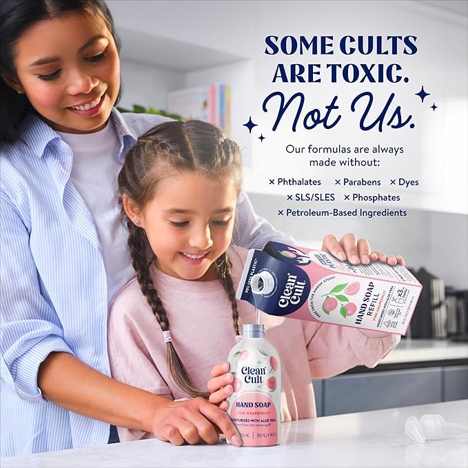 Cleancult Liquid Hand Soap Refill - Pink Grapefruit- Moisturizes Dry & Sensitive Skin - Made with Aloe Vera & Essential Oils - Eco Friendly - Paper-Based Packaging - 32 oz/3 Pack