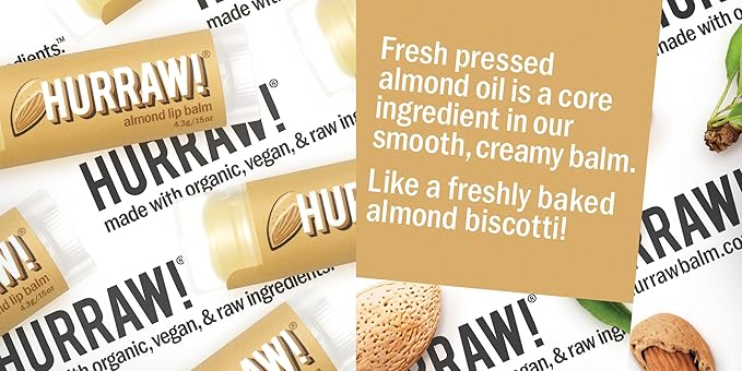 Hurraw! Almond Lip Balm, 3 Pack: Palm