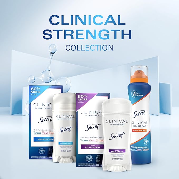 Secret Clinical Strength Dry Spray Antiperspirant Deodorant for Women, 3X Stress Protection, 72hr Sweat & Odor Protection, PH Balancing Minerals, Light & Fresh Scent, 3.8 oz