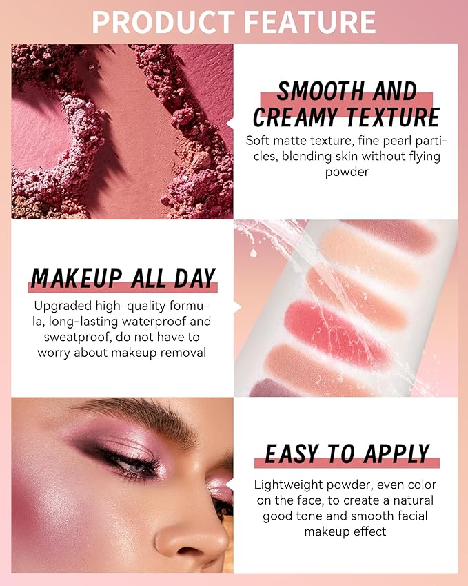 Flower Blush for Cheeks, Matte Shimmer Face Blush Powder,Contour Multiuse Facial Make up Palette,Longlasting Waterproof Embossed Blusher,Mother's Day Makeup Gift for Women-02#Camellia Orange