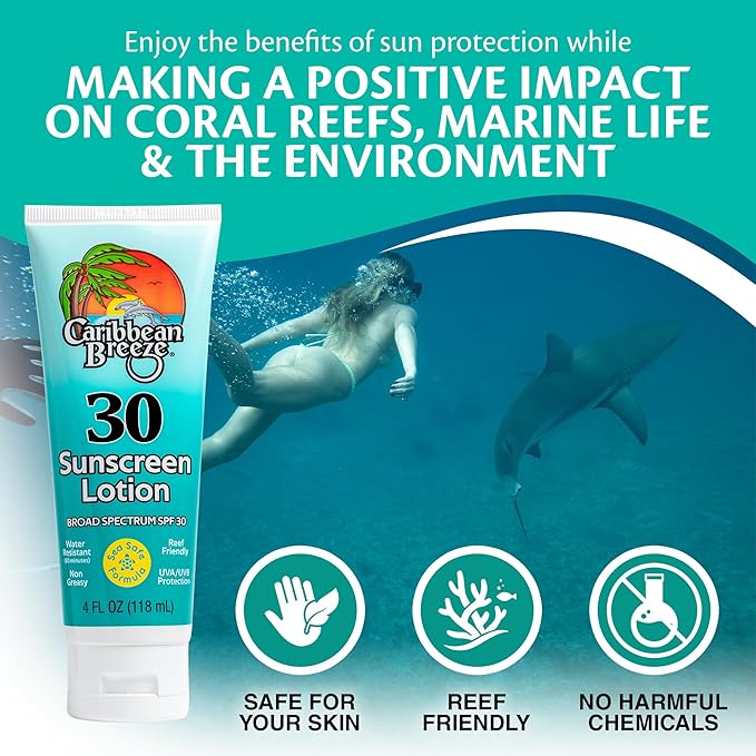 Reef Friendly Sunscreen SPF 30 Lotion, Mango Lime Scent Body Sunscreen Lotion, Rich in Anti Oxidants, Water Resistant Up to 80 Minutes, Broad Spectrum Body Lotion with Sunscreen, 4 oz, 2 Pack