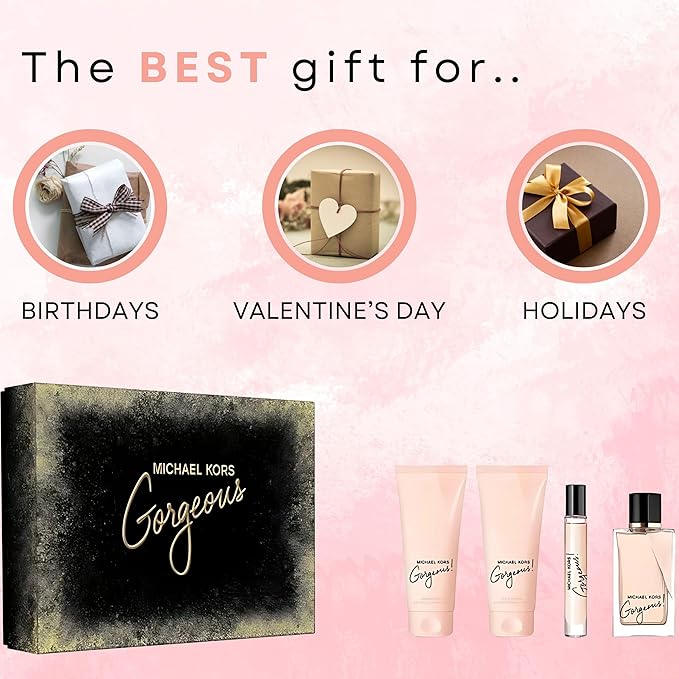 Gorgeous by Michael Kors for Women - 4 Pc Gift Set 3.4oz EDP Spray, 3.4oz Body Lotion, 3.4oz Shower Gel, 0.33 oz EDP Spray