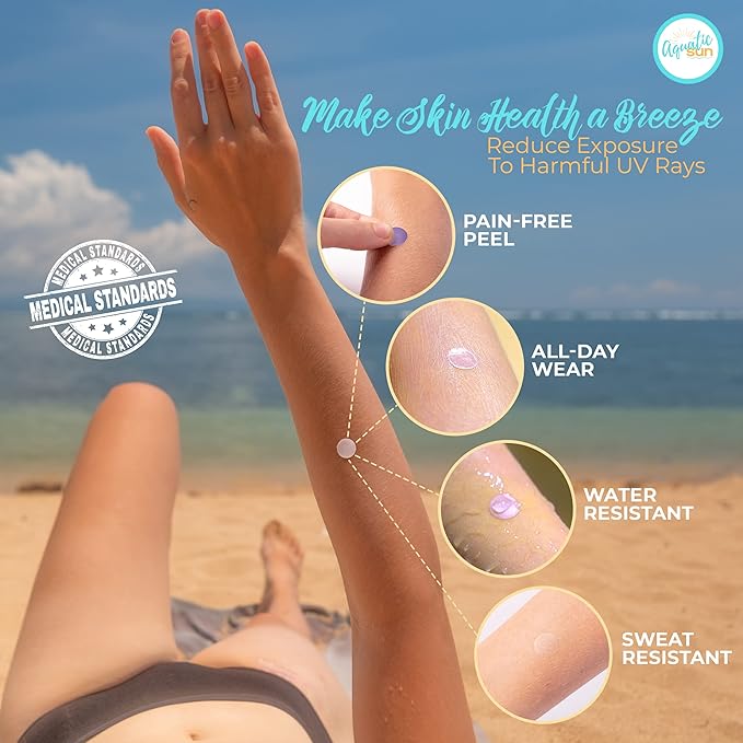 UV Stickers for Sunscreen Reapplication to Avoid Burns - Sunscreen Reminder Stickers You Can Wear All Day - Sweat & Waterproof UV Activated Sunscreen Stickers - UV Sticker Aquatic Sun (Pack of 4)