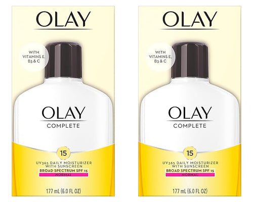 Olay Face Moisturizer Complete Lotion All Day Daily Facial Moisturizing Lotion SPF 15 for Normal Skin and Hydration, Oil-Free Non-Greasy, 6 Fl Oz (Pack of 2)