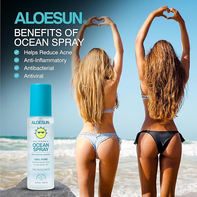 Ocean Spray | Pure California Sea Salt Water Face Mist Infused with Organic Lavender Essential Oil for Tanning | Hair and Scalp Exfoliating Solution | Acne Treatment | Travel Size 3.4 Fl Oz