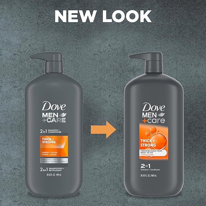 DOVE MEN + CARE 2-in-1 Shampoo + Conditioner Thick + Strong for Fortifying Hair from Root to Tip, with Calcium, 31 oz