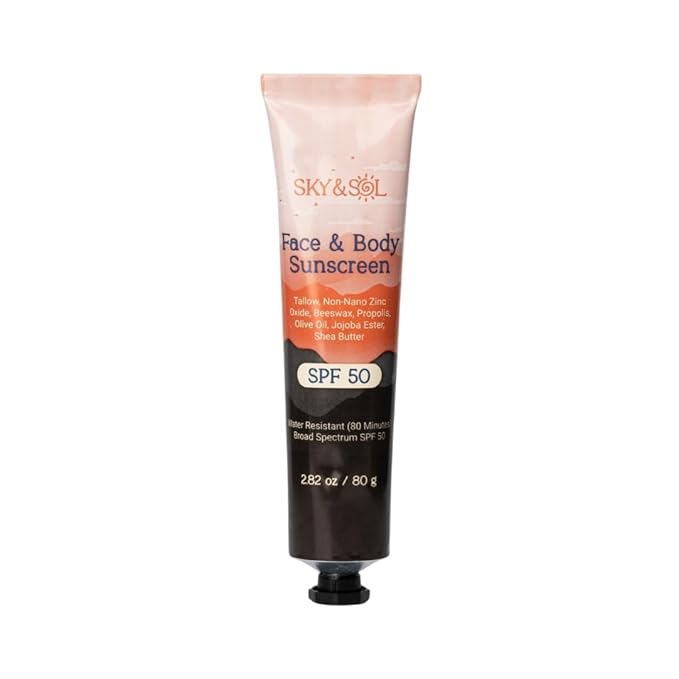 Natural Mineral Sunscreen SPF 50 2.82 oz: Natural Tallow & Zinc Oxide, Reef Safe, Water Resistant, Fragrance-Free, Non-Greasy Formula for Face and Body