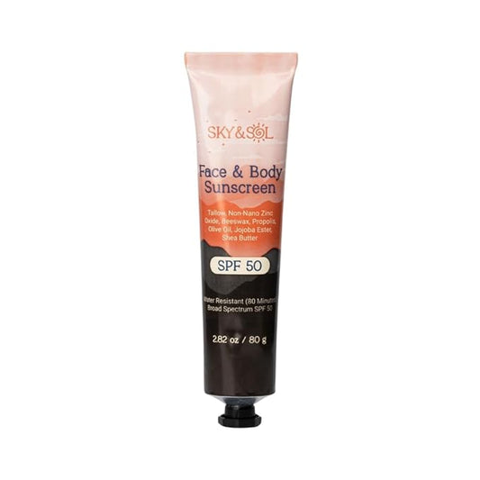 Natural Mineral Sunscreen SPF 50 2.82 oz: Natural Tallow & Zinc Oxide, Reef Safe, Water Resistant, Fragrance-Free, Non-Greasy Formula for Face and Body