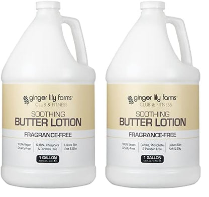 Ginger Lily Farms Club & Fitness Soothing Butter Lotion for Dry Skin, 100% Vegan & Cruelty-Free, Fragrance Free, 1 Gallon (128 fl oz) Refill (Pack of 2)