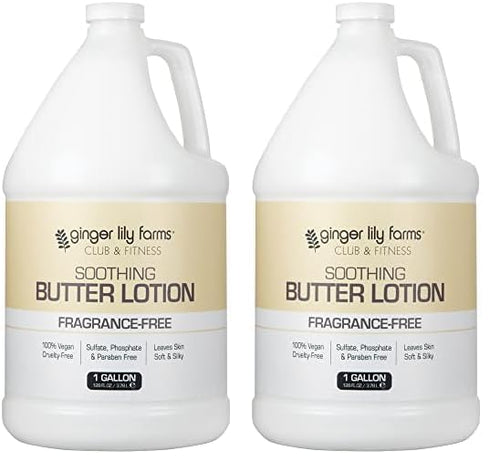 Ginger Lily Farms Club & Fitness Soothing Butter Lotion for Dry Skin, 100% Vegan & Cruelty-Free, Fragrance Free, 1 Gallon (128 fl oz) Refill (Pack of 2)
