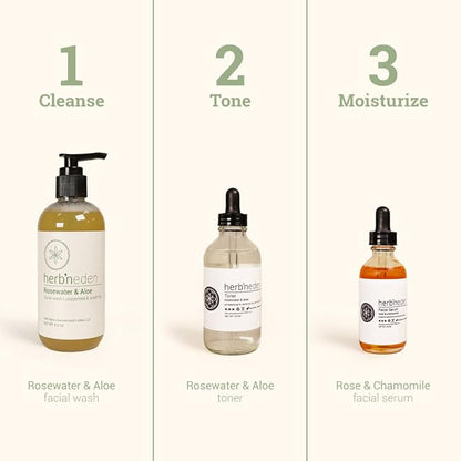 Herb’N Eden - Sensitive Skin Facial Kit - Cleanse, Mask, Tone, & Moisturize - Natural Ingredients & Essential Oils - Made in USA - 5 Product Set includes Wash, Toner, Serum, Mask, Sisal