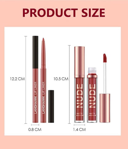 LANGMANNI 6 Matte Lipstick with 6 Lipliners Durable Makeup Set,Long-Lasting Non-Stick Cup Not Fade Waterproof Pigmented Velvet Lipgloss Kit Beauty Cosmetics Makeup Gift for Girls (#B)