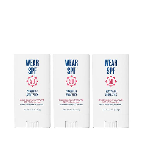 50 Sunscreen Sport Stick with Broad Spectrum SPF 50 UVA/UVB Protection, Sweat- & Water-Resistant Portable Hands-Free Stick for Face & Body, 3-pack