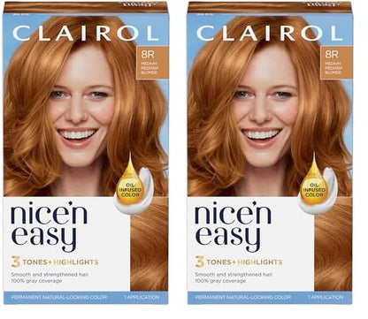 Clairol Nice'n Easy Permanent Hair Dye, 8R Medium Reddish Blonde Hair Color, Pack of 2