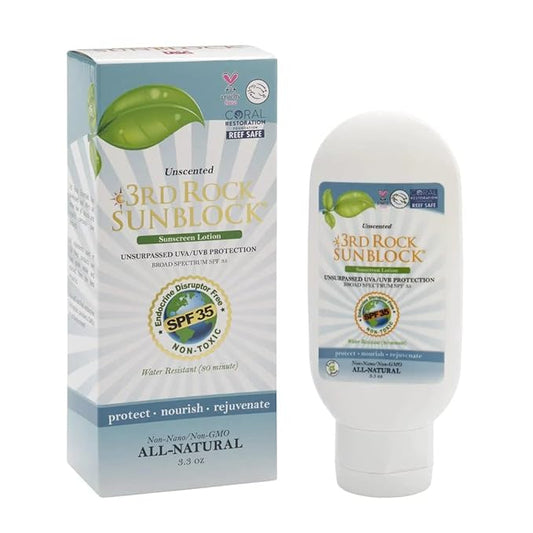 | Sunblock® SunScreen Lotion SPF 35+ | All Natural Organic Zinc Unscented Sunscreen for Sun Protection | All Natural Personal Care (3.3 oz | Single)