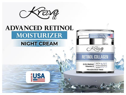 Retinol Cream for Face, Anti Aging Cream - Vitamin E, B5 & Hyaluronic Acid for Skin Care, Anti Wrinkle Face Cream with Collagen for Women/Men, Day-Night Face Moisturizer for Woman, Collagen Cream1.7oz