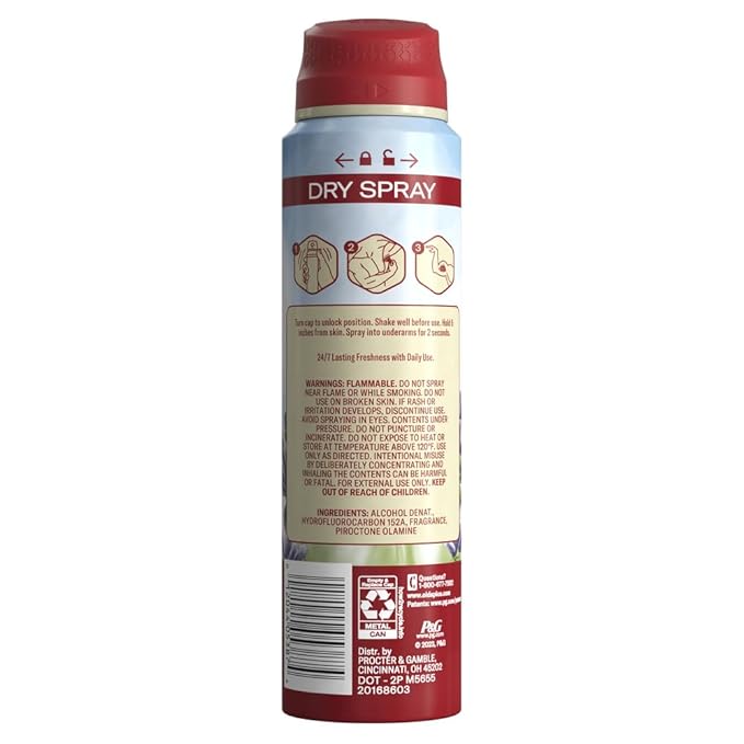 Old Spice Aluminum Free Dry Spray Men's Deodorant, 24/7 Odor Protection, Wilderness Scent of Lavender, 4.3oz (Pack of 3)