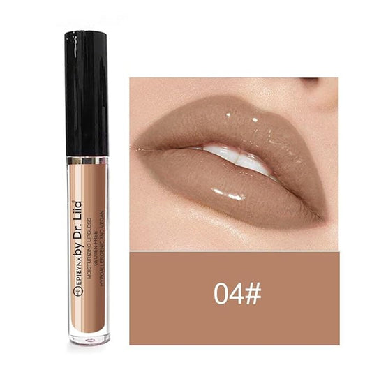 Vegan Moisturizing, Long Lasting Lip Gloss - Satin & Glitter - Allergen Free for Sensitive Skin - Neutral Brown by Dr. Liia