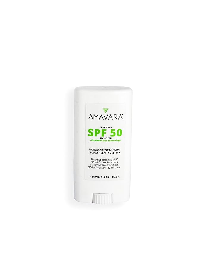 Mineral Transparent Sunscreen Face Stick SPF 50, Reef Safe Sunblock, 22.5% Zinc Oxide Waterproof Sun Screen, Broad Spectrum, Safe for Kids and Sensitive Skin, Vegan, Cruelty Free, 0.6oz