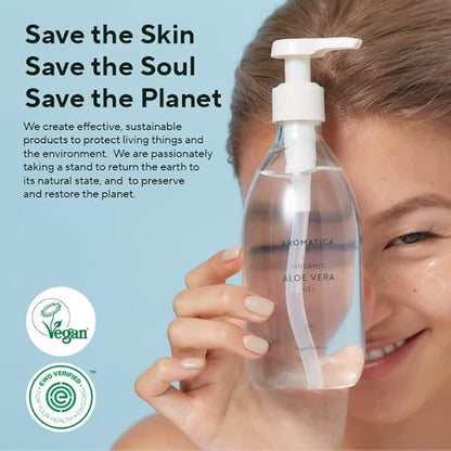 AROMATICA Organic Aloe Vera Gel Gift Set 300ml each – Vegan Body Moisturizer for Irritated Skin, After-Sun Skin Care