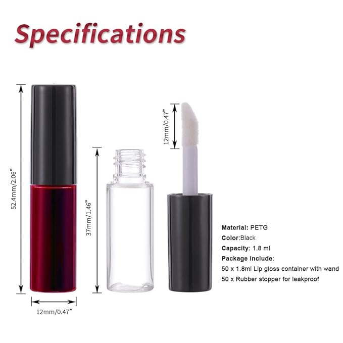 YITOU 50PCS Mini Empty Lipgloss Tube 1.8ml, Refillable Lipgloss