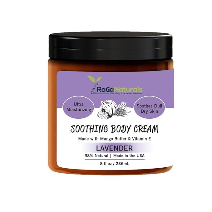 RaGaNaturals Natural Face and Body Butter Cream for Dry Skin - Calming, Nourishing & Hydrating Lavender Body Cream for Women, Men & Kids - Softens Skin and Delivers Healthy-Looking Glow - Vegan - 8 Oz