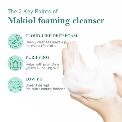 Makiol Foaming Cleanser | Low pH Cleanser with LHAs | Gentle & Refreshing | Sebum Control | Pore Refining | All Skin Type | Cruelty-Free | 5.07 fl oz